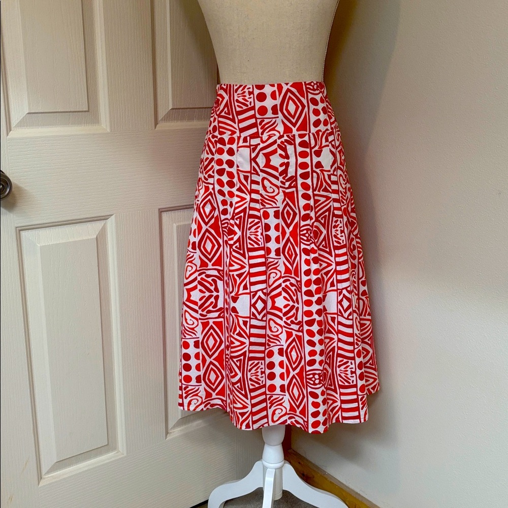 EUC Ashley Stewart Red, Orange & White A-Line Skirt - Picture 6 of 8